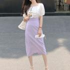 Square Neck Shirred Blouse / Midi Pencil Skirt