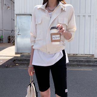 High-neck Linen Blend Field Jacket