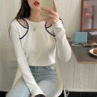 Round-neck Two-tone Cut-out Knit Top