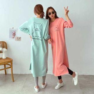 Bear-illustrated Long T-shirt Dress