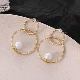 Faux Pearl Alloy Hoop Dangle Earring E659 - S925 Silver Needle - One Size