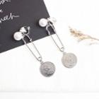 Coin Faux Pearl Safety Pin Dangle Earring