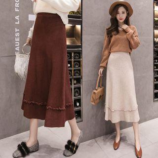 Frill-trim Midi A-line Knit Skirt