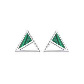 Sterling Silver Fashion Simple Triangle Malachite Stud Earrings Silver - One Size
