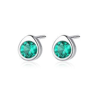 Sterling Silver Simple And Delicate Water Drop Earrings With Green Cubic Zirconia Silver - One Size