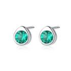 Sterling Silver Simple And Delicate Water Drop Earrings With Green Cubic Zirconia Silver - One Size
