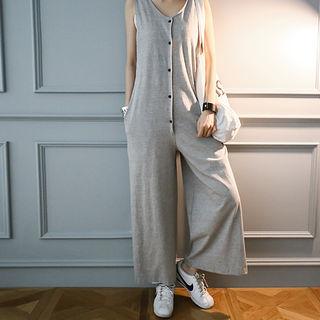 Sleeveless Button-front Jumpsuit