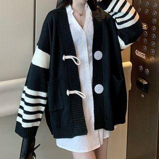 Striped Panel Cardigan / Long-sleeve Shirt Dress