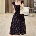 Ruffle Strap Cherry Print A-line Dress