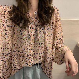 Balloon-sleeve Floral Print Chiffon Dress As Shown In Figure - One Size