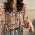 Balloon-sleeve Floral Print Chiffon Dress As Shown In Figure - One Size