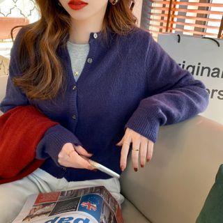 Crew-neck Plain Cardigan In 7 Colors