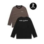 Set Of 2: Stripe & Black T-shirt Gray - One Size / Black - One Size