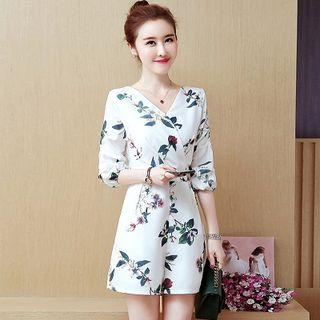 3/4-sleeve Printed Wide-leg Playsuit