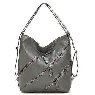 Zip Detail Faux Leather Hobo Bag