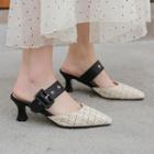 Chunky-heel Pointy-toe Tweed Mules