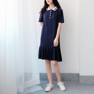 Ruffle Hem Short-sleeve Polo Dress