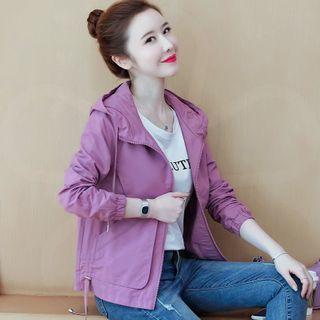 Hooded Long-sleeve Lettering Drawstring Jacket