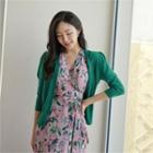 V-neck Puff-shoulder Knit Cardigan