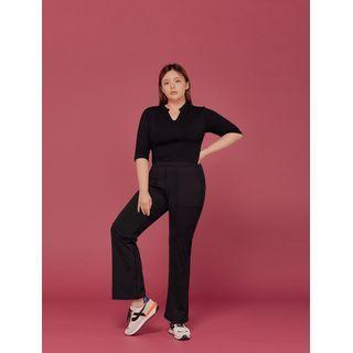 Set: Open-placket Top + Seam-front Sports Pants