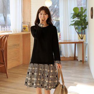 Patterned-panel A-line Midi Dress