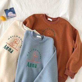 Lettering Printed Crewneck Long-sleeve Fleece Sweatshirt