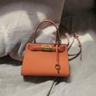 Faux Leather Trapezoid Handbag Tangerine - One Size
