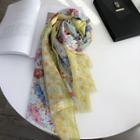 Floral Print Linen Shawl Green & Blue - One Size