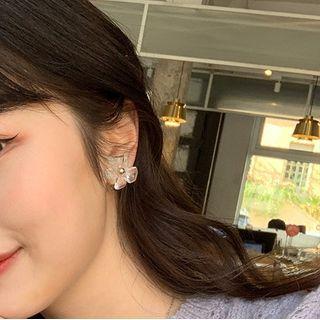 Acrylic Floral Earrings Stud Earring - 1 Pair - 925 Silver Stud - Gold - One Size