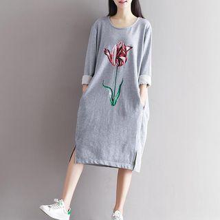 Round Neck Flower Midi Dress