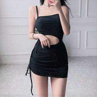 Set: Spaghetti Strap Cutout Swim Dress + Cover-up