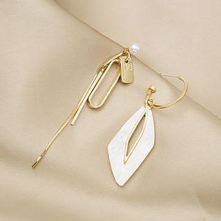Geometric Shell Alloy Asymmetrical Fringed Earring 1 Pair - Gold - One Size