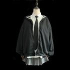 Sailor-collar Zip Jacket Jacket - Black - One Size