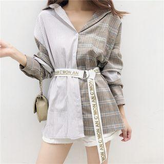 Lettering Belted Patterned Shirt