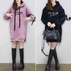 Embroidered Lettering Drawstring Neck Long Hoodie