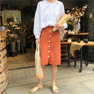 Bow Back Blouse / High Waist A-line Skirt