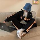 Set: Contrast Trim Lettering Zip-up Jacket + Sweatpants