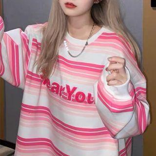 Oversize Long Sleeve Striped Lettering Sweatshirt