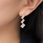 Rhinestone Dangle Earring Silver Needle - Long - Gold - One Size