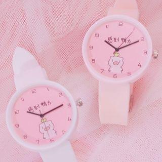 Pig Print Lettering Strap Watch