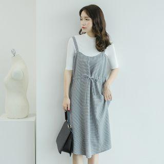 Drawstring-waist Check Sleeveless Dress