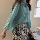 Long-sleeve Plain Shirt / Zebra Print Mini A-line Skirt