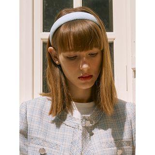 Plain Tweed Wide Hair Band Blue - One Size