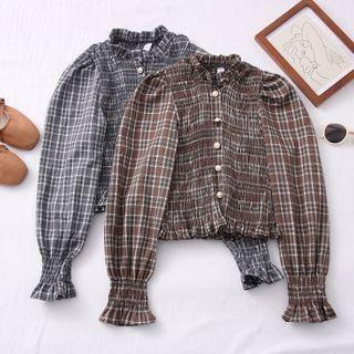 Checker Ruffled-trim Smocked Shirt
