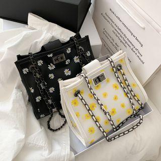 Floral Print Faux Pearl Crossbody Bag
