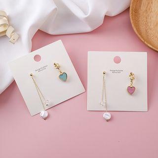 Non-matching Alloy Heart / Shell Dangle Earring