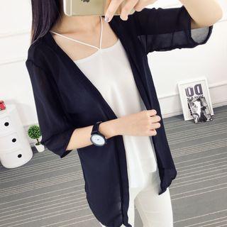 Plain 3/4 Sleeve Chiffon Light Jacket