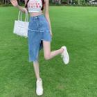 Fray Hem Asymmetrical Denim Pencil Skirt