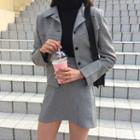 Patterned Blazer / Mini Dress Skirt / Long-sleeve Mock-neck T-shirt