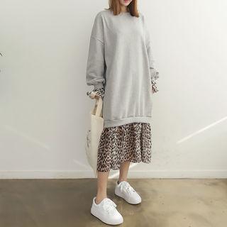 Leopard-layered Long Pullover Dress